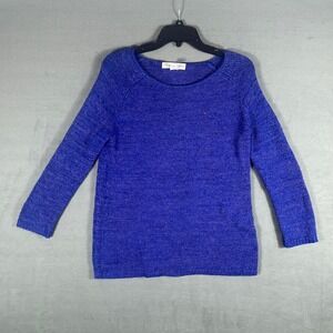 Chaus & Co Womens Sweater S Blue Vintage Y2K Pullover 3/4 Sleeve Raglan Knit